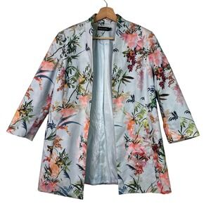 Estelle and Finn Womens Floral Open Front Swing Coat Blue Size 8 Made in NY